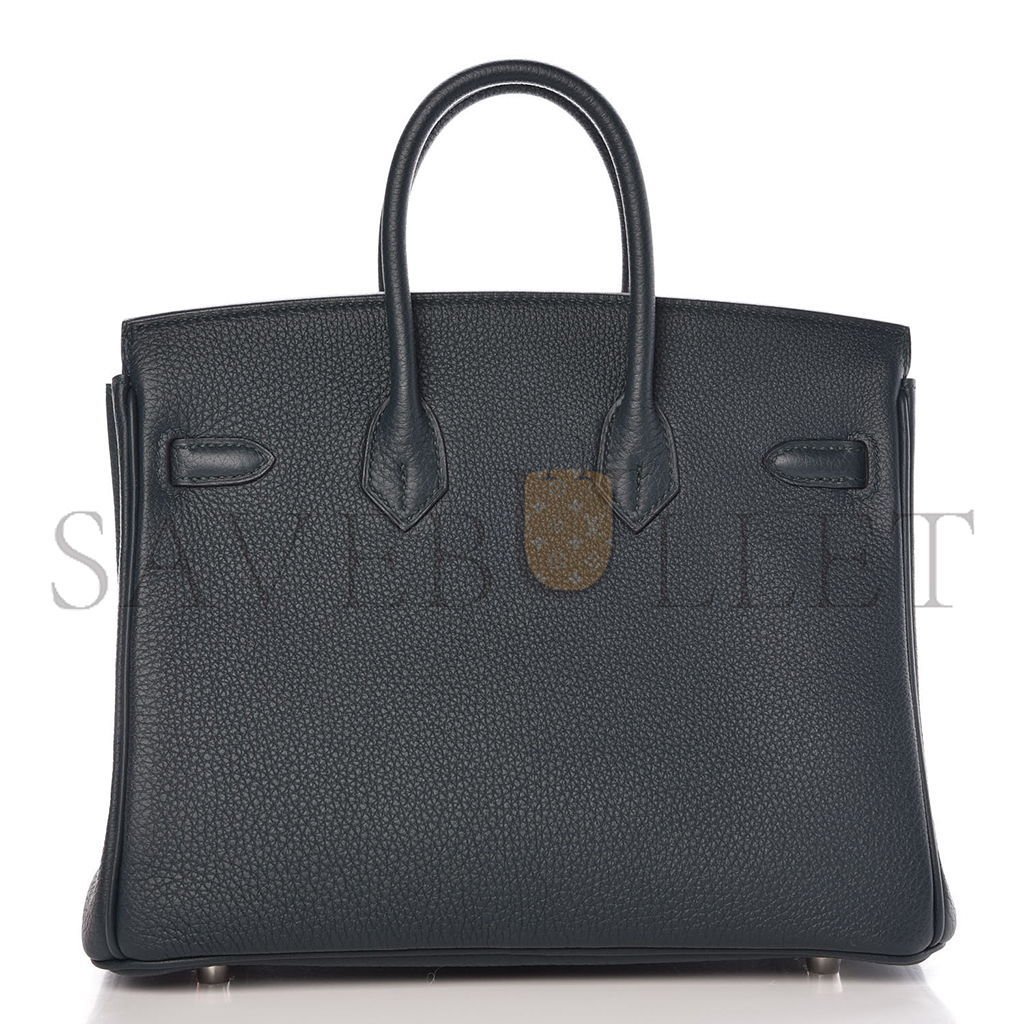 HERMES BIRKIN 25 TOGO LEATHER GRAPHITE GREY TANZANIAN BLUE SILVER BUCKLE BAG 971796 (25*20*13cm)